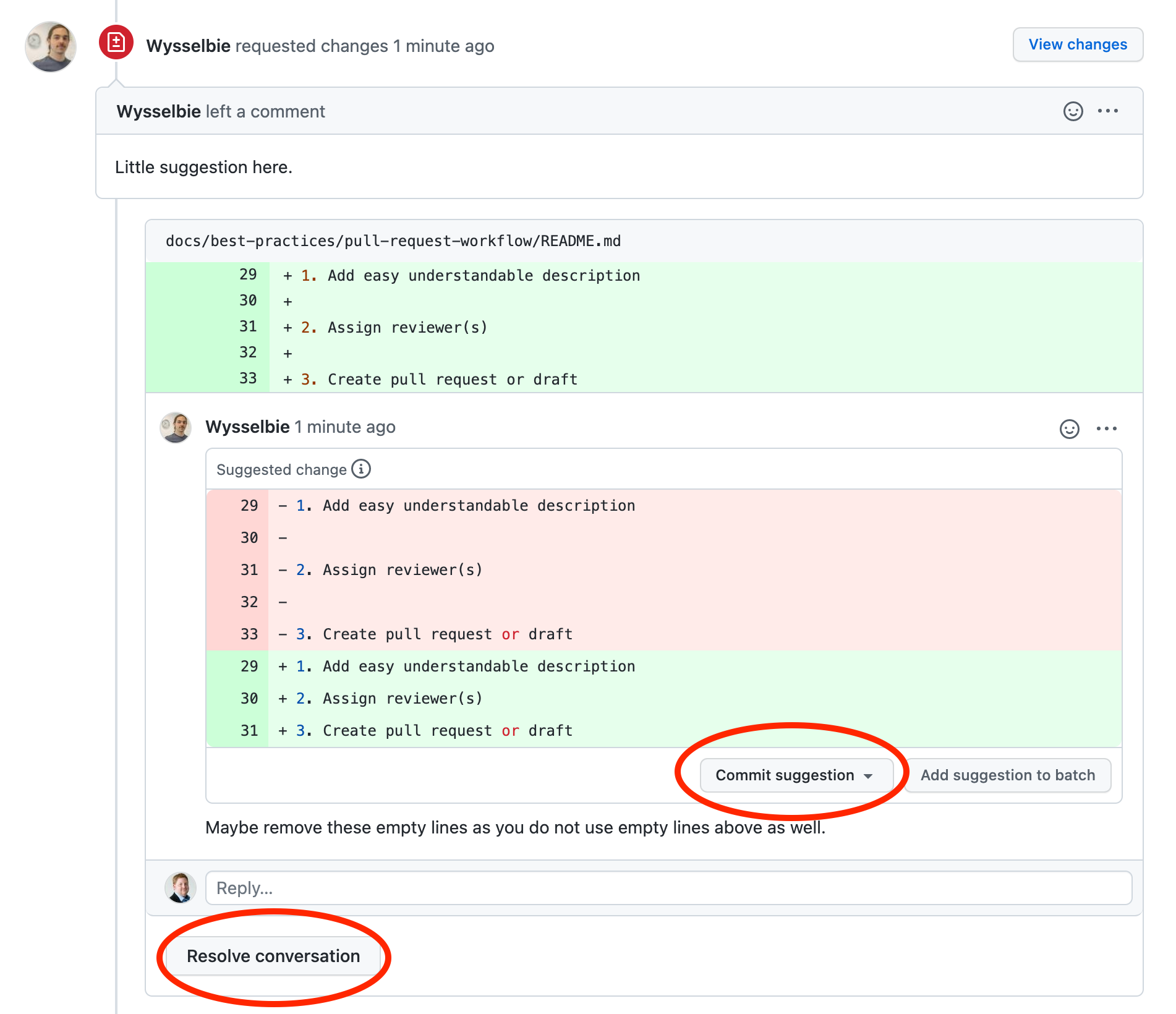 Changes requested example