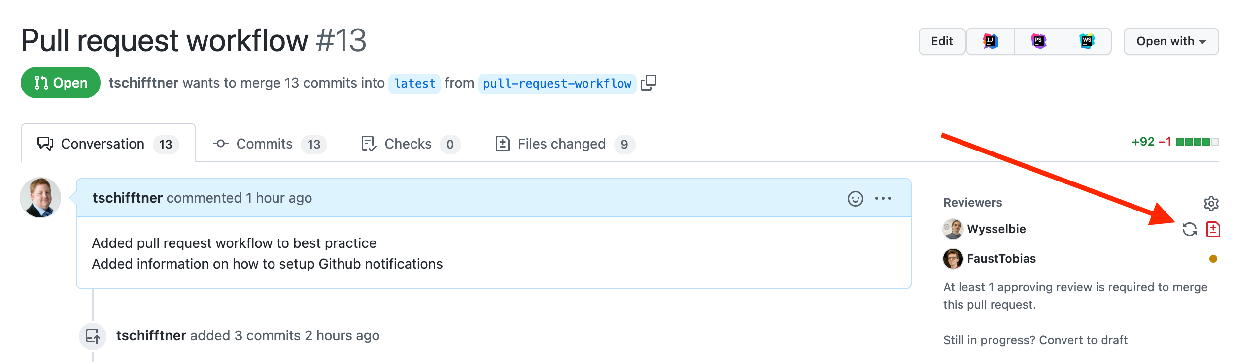 Re-request review at top