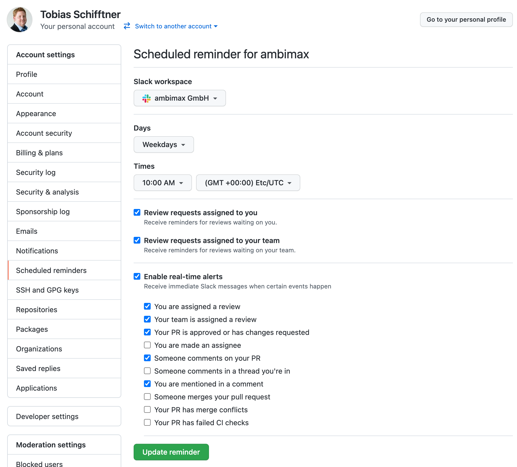Scheduled reminder example